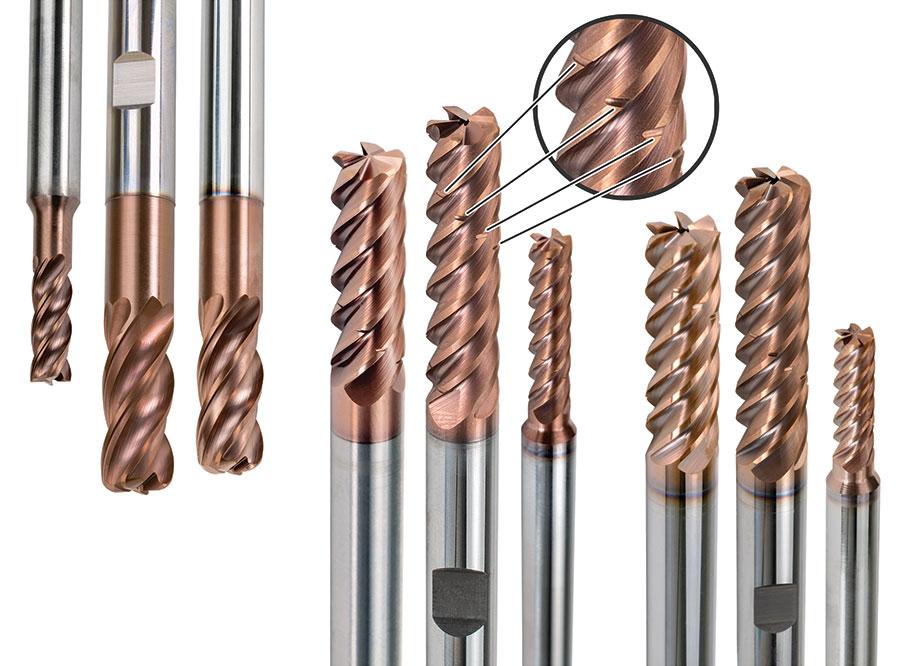 Solid-carbide 90-degree end mills machine stainless steel